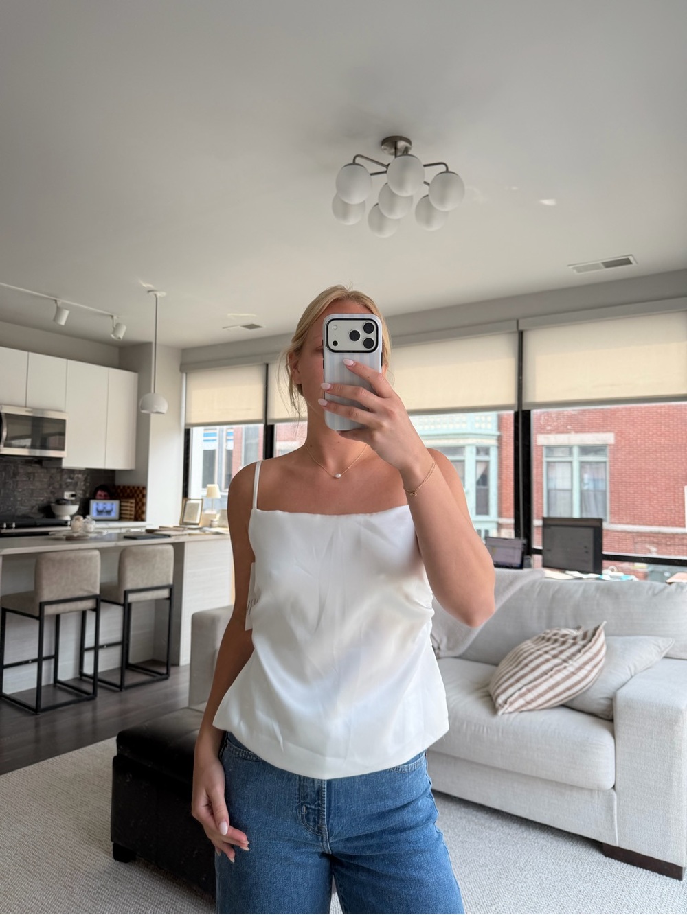 Zara White Satin Square-Neck Cami